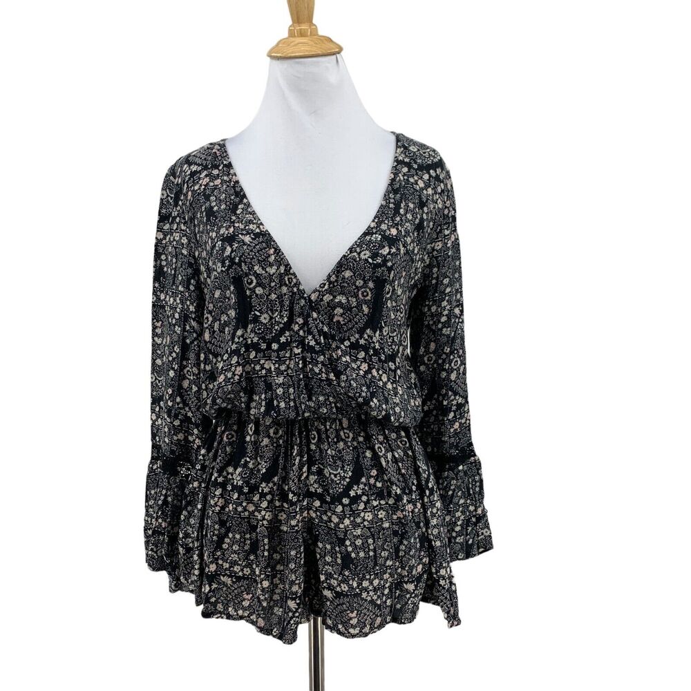 American Eagle Outfitters Romper 2XS XXS Princess Sleeves Cinch Waist Floral